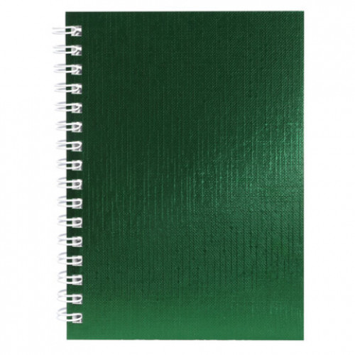 Блокнот МАЛЫЙ ФОРМАТ А6, 80 л., гребень, бумвинил METALLIC, клетка, HATBER, зеленый, 086313, 80ЗК6бвВ1гр