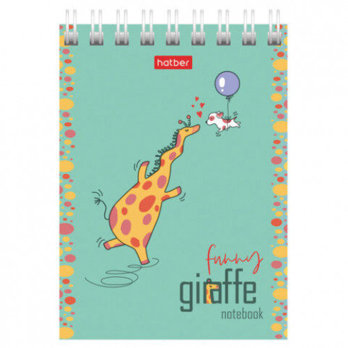 Блокнот МАЛЫЙ ФОРМАТ А7, 60 л., гребень, картон, клетка, HATBER, Веселый жираф, 081165, 60Б7В1гр