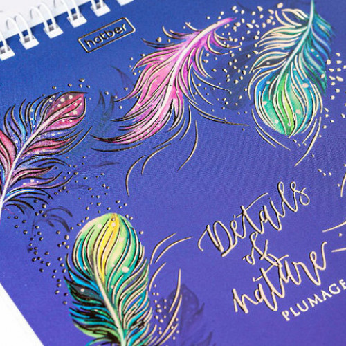 Блокнот А5 (146х215 мм), 80 л., гребень, клетка, ламинация, 3D фольга, HATBER, Тон природы, 80Б5лофВ1гр