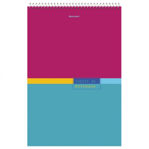 Блокнот БОЛЬШОЙ ФОРМАТ (198х297 мм) А4, 80 л., гребень, жесткая подложка, клетка, BRAUBERG, Color, 114356