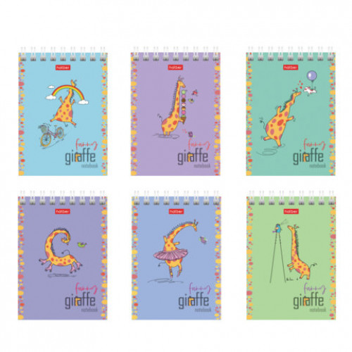 Блокнот МАЛЫЙ ФОРМАТ А7, 60 л., гребень, картон, клетка, HATBER, Веселый жираф, 081165, 60Б7В1гр