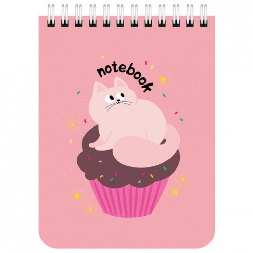 Блокнот МАЛЫЙ ФОРМАТ (108х145 мм) А6, 40 л., гребень, картон, клетка, BRAUBERG KIDS, Котики, 114396