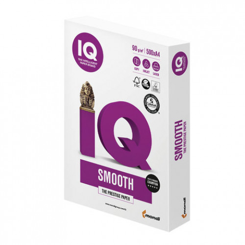 Бумага IQ SMOOTH, А4, 90 г/м2, 500 л., класс А+, Австрия, белизна 170% (CIE)