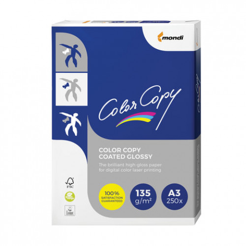 Бумага COLOR COPY GLOSSY, мелованная, глянцевая, БОЛЬШОЙ ФОРМАТ, А3, 135 г/м2, 250 л, для полноцв. лазерной печати, А++, Австрия, 139% (CIE), A3-7709