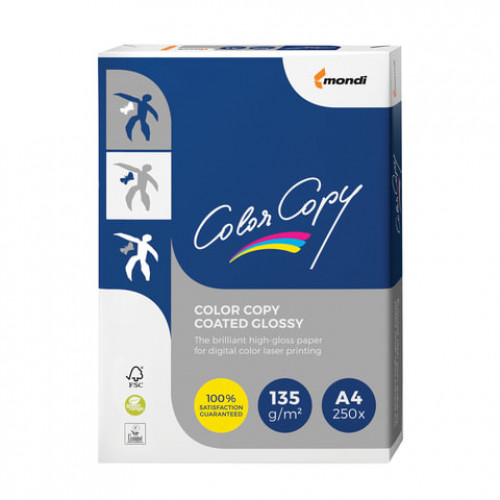 Бумага COLOR COPY GLOSSY, мелованная, глянцевая, А4, 135 г/м2, 250 л., для полноцветной лазерной печати, А++, Австрия, 139% (CIE), A4-27405