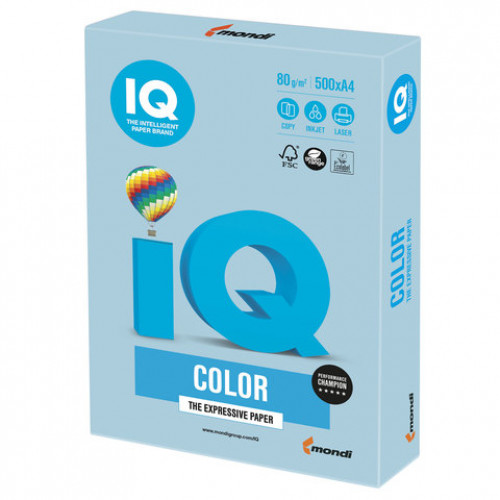 Бумага цветная IQ color, А4, 80 г/м2, 500 л., пастель, голубой лед, OBL70