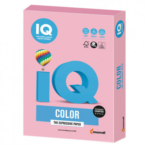 Бумага цветная IQ color, А4, 160 г/м2, 250 л., пастель, розовый фламинго, OPI74