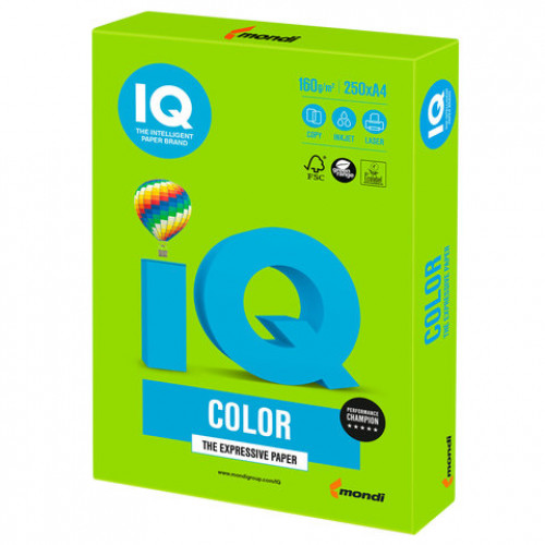 Бумага цветная IQ color, А4, 160 г/м2, 250 л., интенсив зеленая, MA42
