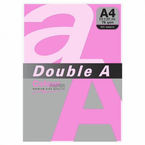 Бумага цветная DOUBLE A, А4, 75 г/м2, 100 л., неон, розовая