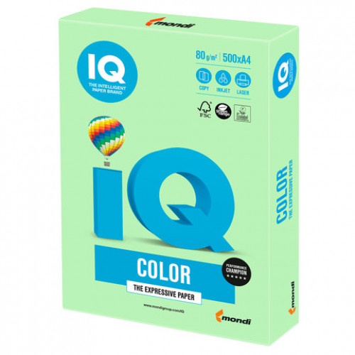 Бумага цветная IQ color, А4, 80 г/м2, 500 л., пастель, зеленая, MG28