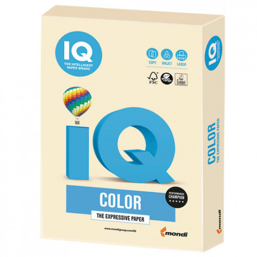 Бумага цветная IQ color, А4, 160 г/м2, 250 л., пастель, кремовая, CR20