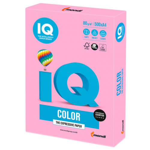Бумага цветная IQ color, А4, 80 г/м2, 500 л., неон, розовая, NEOPI