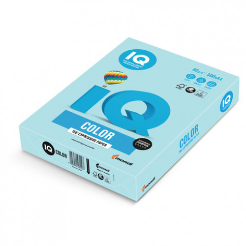 Бумага цветная IQ color, А4, 80 г/м2, 500 л., пастель, голубая, MB30