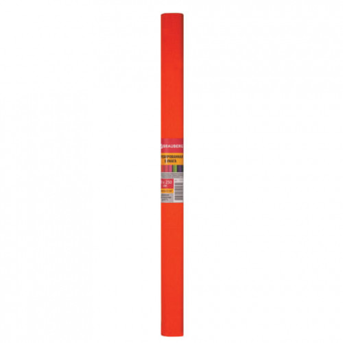 Бумага гофрированная (креповая) ПЛОТНАЯ, 32 г/м2, оранжевая, 50х250 см, в рулоне, BRAUBERG, 126530