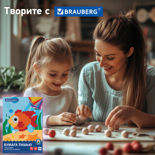 Цветная бумага ТИШЬЮ 17г/м2, А4 (210х297мм), 80 листов 40 цветов в папке, BRAUBERG, 116499