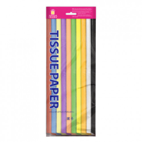 Цветная бумага ТИШЬЮ 17г/м2, 50х66см, 20 листов 10 цветов пастель ассорти, ЗОЛОТАЯ СКАЗКА, 116493