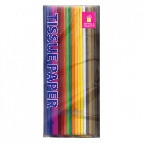 Цветная бумага ТИШЬЮ 17 г/м2, 50х66 см, 100 листов, 20 цветов, интенсив ассорти, ЗОЛОТАЯ СКАЗКА, 116496