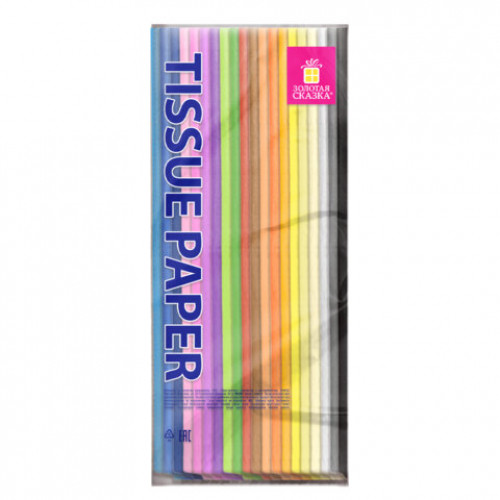 Цветная бумага ТИШЬЮ 17г/м2, 50х66см, 100 листов 20 цветов пастель ассорти, ЗОЛОТАЯ СКАЗКА, 116495