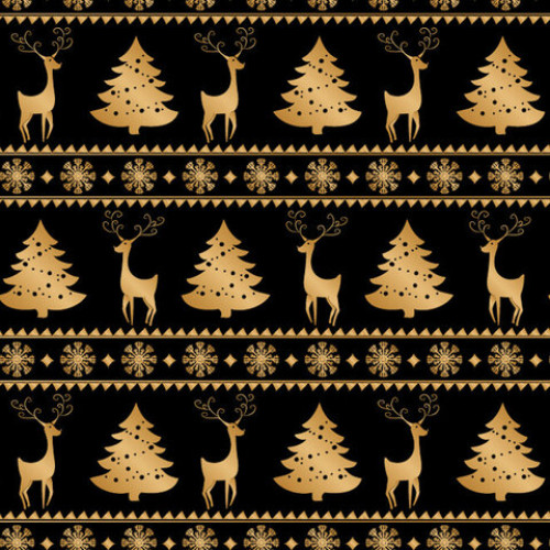 Бумага упаковочная новогодняя 70х100 см ЗОЛОТАЯ СКАЗКА Black&Gold, 5 дизайнов, 70 г/м2, 591584