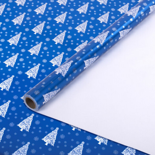 Бумага упаковочная подарочная С ЭФФЕКТАМИ BIG SIZE новогодняя Blue Winter, 0,7х10 м, ЗОЛОТАЯ СКАЗКА, 591949