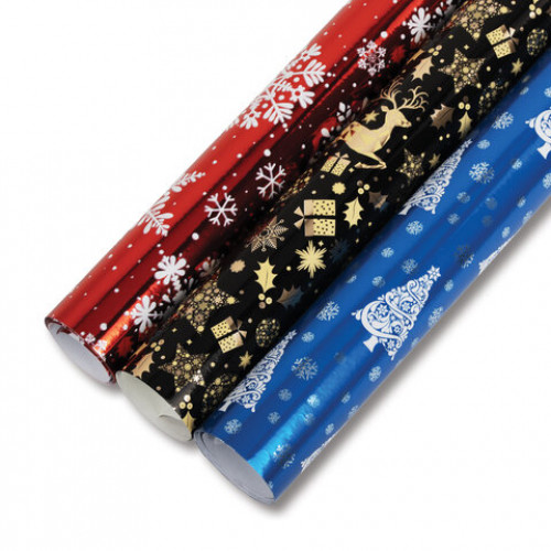Бумага упаковочная подарочная С ЭФФЕКТАМИ новогодняя НАБОР 3 шт., Xmas Pattern 70х100 см, ЗОЛОТАЯ СКАЗКА, 591935