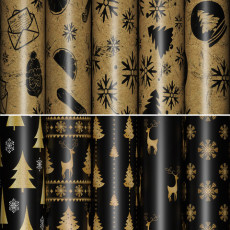 Бумага упаковочная новогодняя Black&Gold 70х100 см, 10 дизайнов ассорти, ЗОЛОТАЯ СКАЗКА, 591910