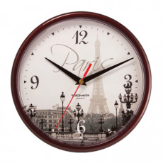 Часы настенные TROYKA 91931927, круг, с рисунком Paris, коричневая рамка, 23х23х4 см