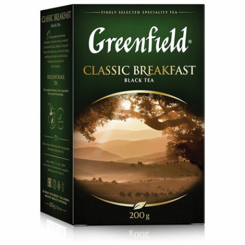 Чай GREENFIELD (Гринфилд) Classic Breakfast, черный, листовой, 200 г, картонная коробка, 0792-10