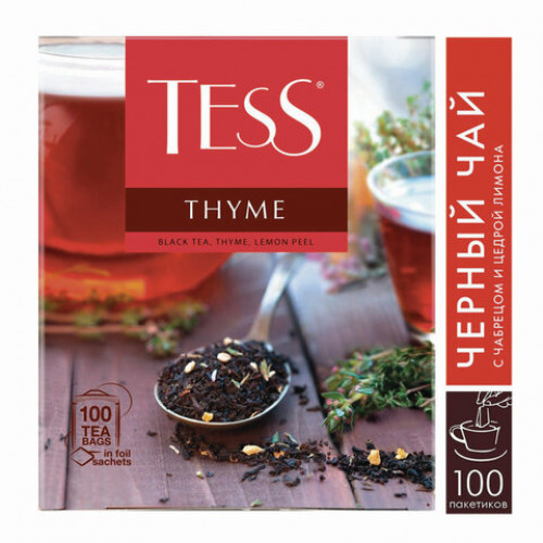 Чай TESS (Тесс) Thyme, черный, чабрец и цедра лимона, 100 пакетиков в конвертах по 2 г, 1185-09