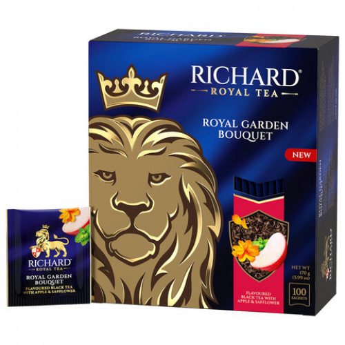 Чай RICHARD Royal Garden Bouquet черный с яблоком и мятой, 100 пакетиков по 1,7 г, 102737