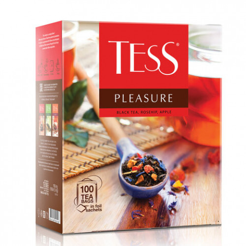 Чай TESS (Тесс) Pleasure, черный с шиповником и яблоком, 100 пакетиков по 1,5 г, 0919-09