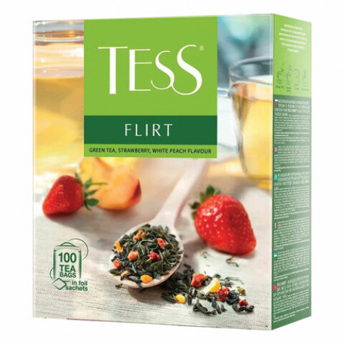Чай TESS (Тесс) Flirt, зеленый с клубникой и персиком, 100 пакетиков по 1,5 г, 1476-09