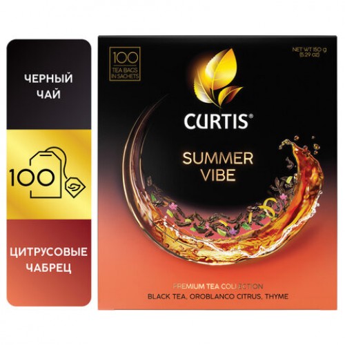 Чай CURTIS Summer Vibe, черный с мятой и ароматом цитрусовых, 100 пакетиков в конве, 102558