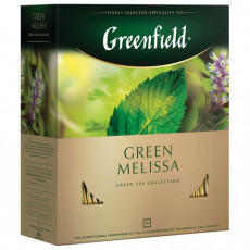 Чай GREENFIELD (Гринфилд) Green Melissa, зеленый, с мятой, 100 пакетиков в конвертах по 1,5 г, 0879