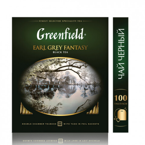 Чай GREENFIELD (Гринфилд) Earl Grey Fantasy, черный с бергамотом, 100 пакетиков в конвертах по 2 г, 0584-09