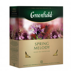 Чай GREENFIELD (Гринфилд) Spring Melody (Мелодия весны), черный с чабрецом, 100 пакетиков в конвертах по 1,5 г, 1065-09