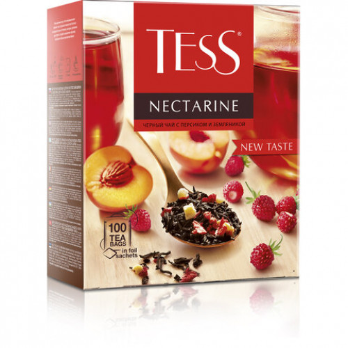 Чай TESS Nectarine черный с персиком и земляникой, 100 пакетиков в конвертах по 1,8 г, ш/к 19883, 1988-09