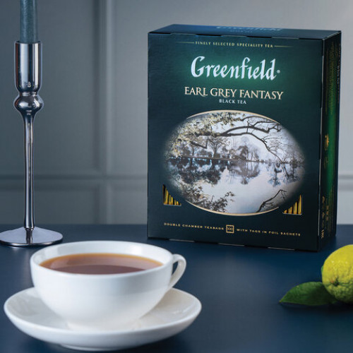 Чай GREENFIELD (Гринфилд) Earl Grey Fantasy, черный с бергамотом, 100 пакетиков в конвертах по 2 г, 0584-09