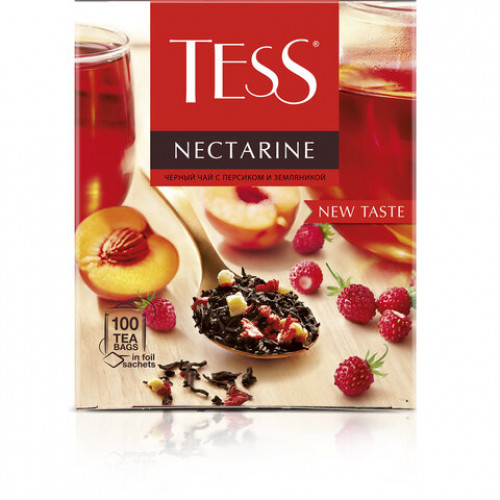 Чай TESS Nectarine черный с персиком и земляникой, 100 пакетиков в конвертах по 1,8 г, ш/к 19883, 1988-09