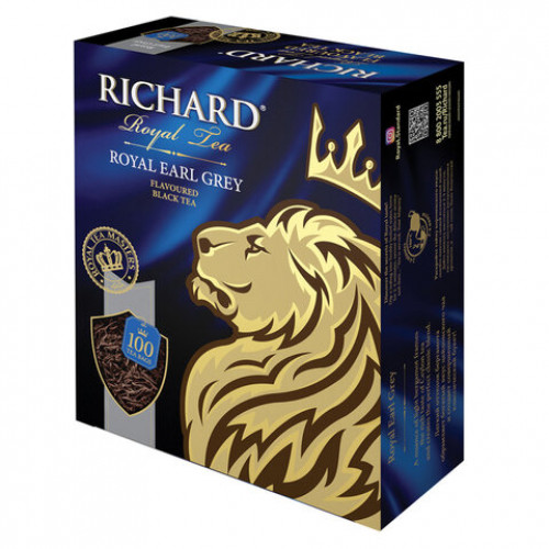 Чай RICHARD Royal Earl Grey, черный с бергамотом, 100 пакетиков по 2 г, 610250