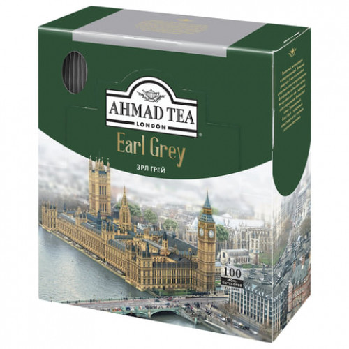 Чай AHMAD (Ахмад) Earl Grey, черный с ароматом бергамота, 100 пакетиков с ярлычками по 2 г, 595i-08