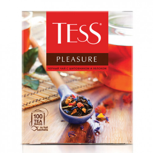 Чай TESS (Тесс) Pleasure, черный с шиповником и яблоком, 100 пакетиков по 1,5 г, 0919-09