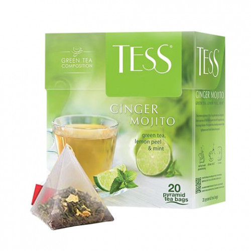 Чай TESS (Тесс) Ginger Mojito, зеленый с ароматом мяты и лайма, 20 пирамидок по 1,8 г, 0788-12