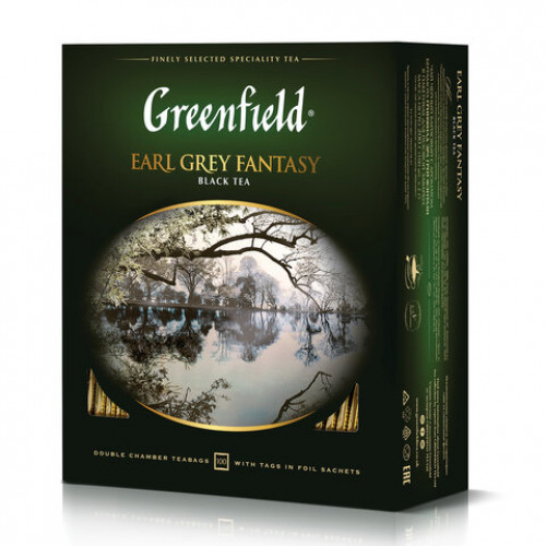 Чай GREENFIELD (Гринфилд) Earl Grey Fantasy, черный с бергамотом, 100 пакетиков в конвертах по 2 г, 0584-09