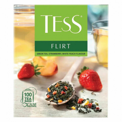 Чай TESS (Тесс) Flirt, зеленый с клубникой и персиком, 100 пакетиков по 1,5 г, 1476-09