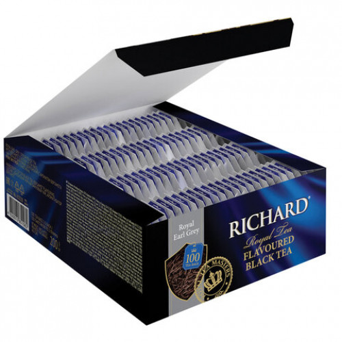 Чай RICHARD Royal Earl Grey, черный с бергамотом, 100 пакетиков по 2 г, 610250