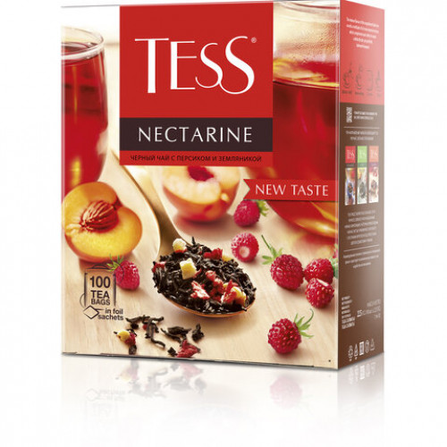 Чай TESS Nectarine черный с персиком и земляникой, 100 пакетиков в конвертах по 1,8 г, ш/к 19883, 1988-09