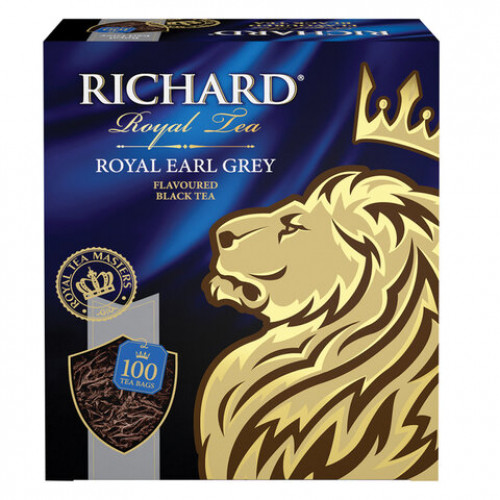 Чай RICHARD Royal Earl Grey, черный с бергамотом, 100 пакетиков по 2 г, 610250