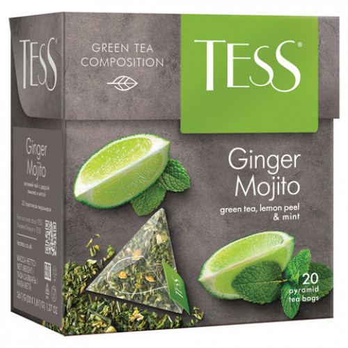 Чай TESS (Тесс) Ginger Mojito, зеленый с ароматом мяты и лайма, 20 пирамидок по 1,8 г, 0788-12