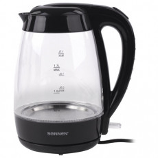 Чайник SONNEN KT-200BK, 1,7 л, 2200 Вт, закрытый нагревательный элемент, стекло, подсветка, черный, 451709 Чайник SONNEN KT-200BK, 1,7 л, 2200 Вт, закрытый нагревательный элемент, стекло, подсветка, черный, 451709